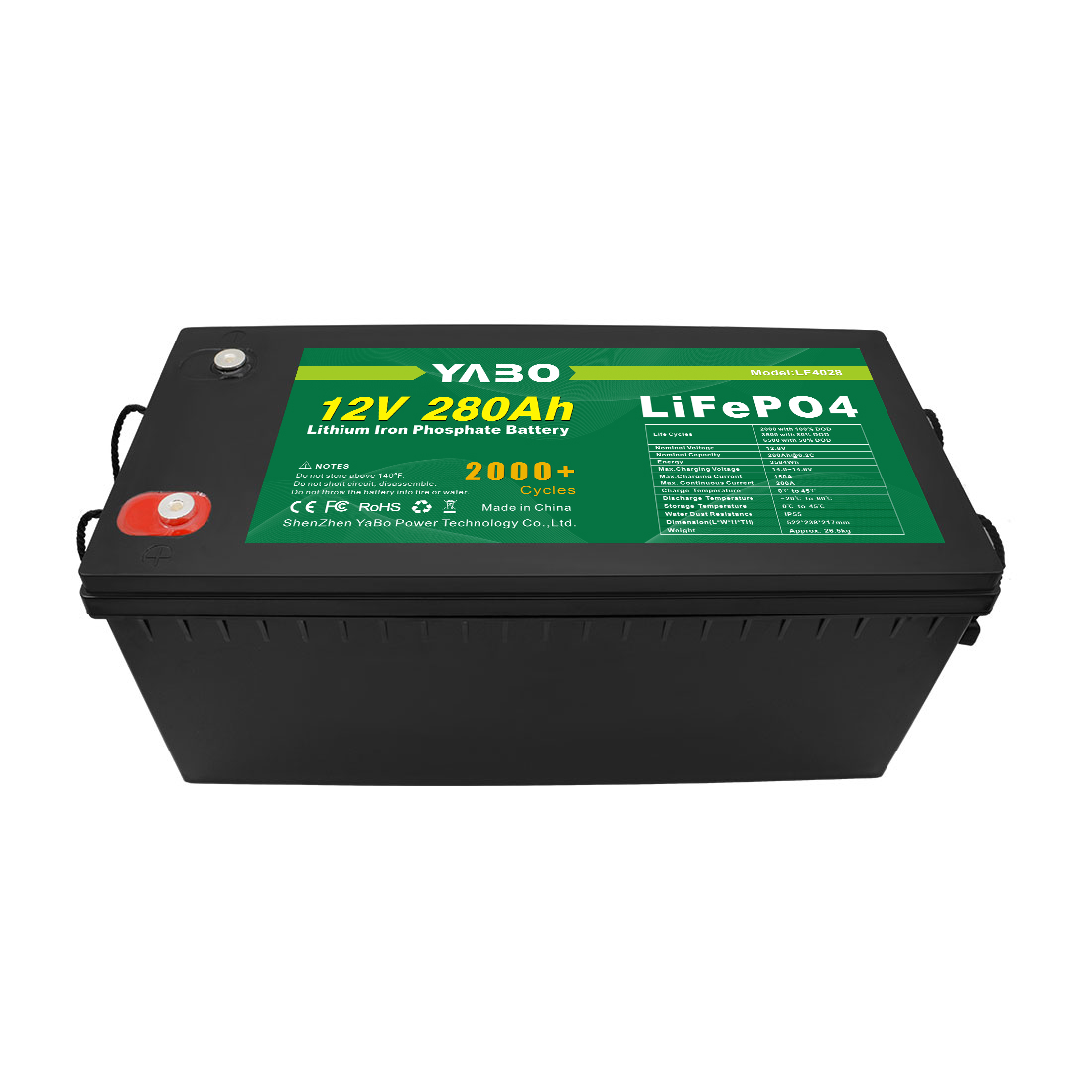 YABO 12V 280Ah LiFePO4 Battery with Compact Design for Home Storage​